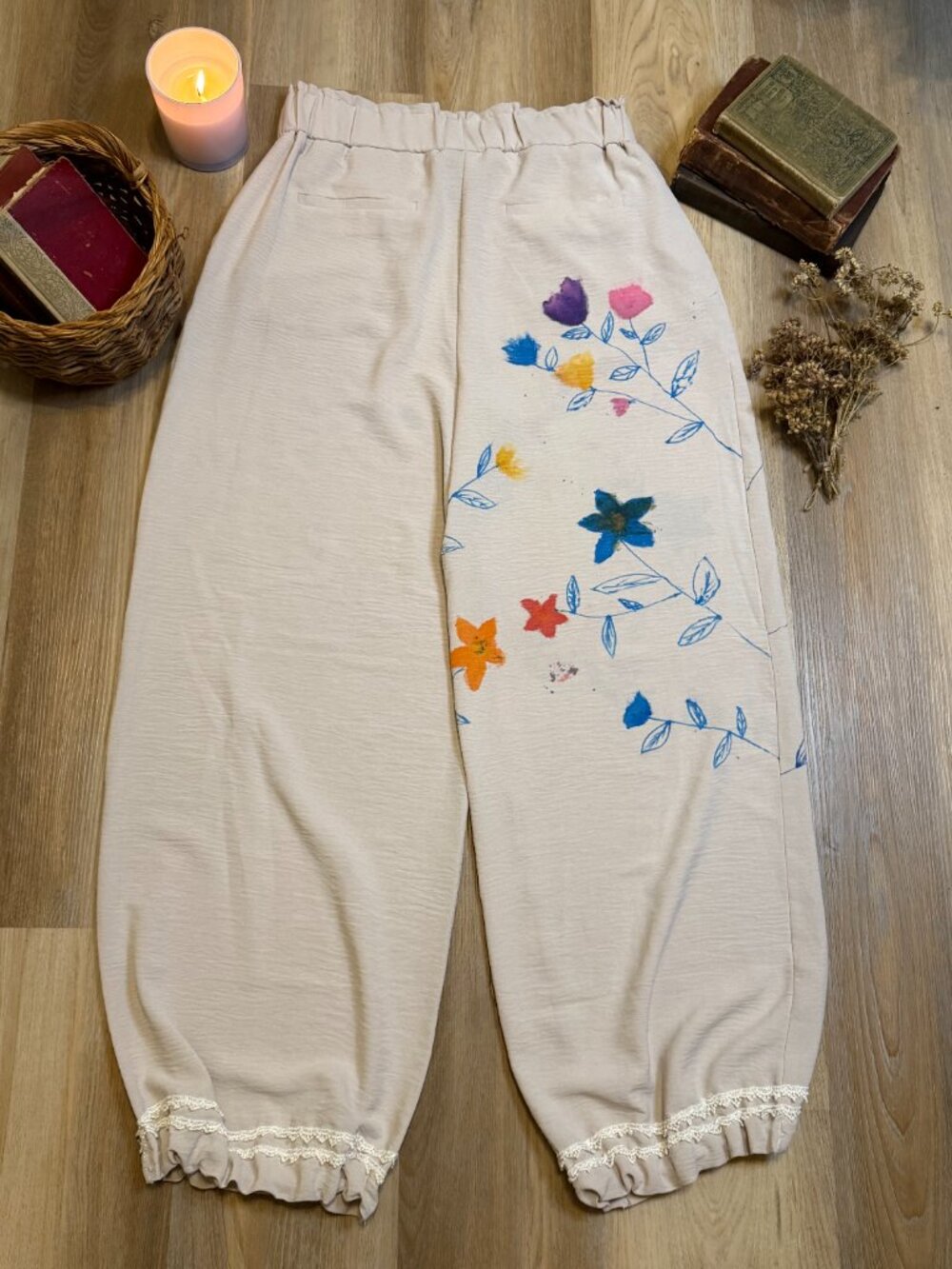 Hand Painted Upcycled Cottagecore Harem Boho Balloon Pants - Picture 8 of 8